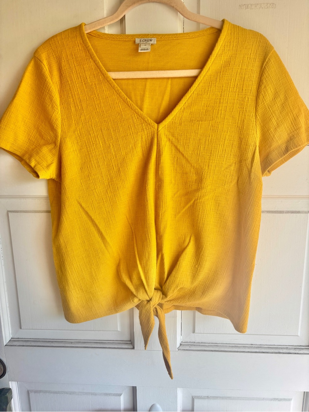 J. Crew Mustard Yellow Tie Front Textured Knit Top Medium